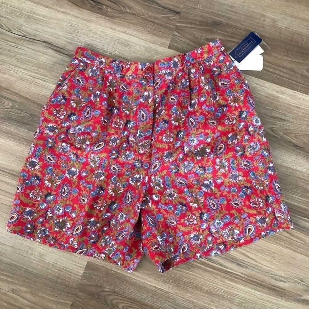 - Charter Club 100% Linen High Waist Short Burgundy Paisley Print Women 14…